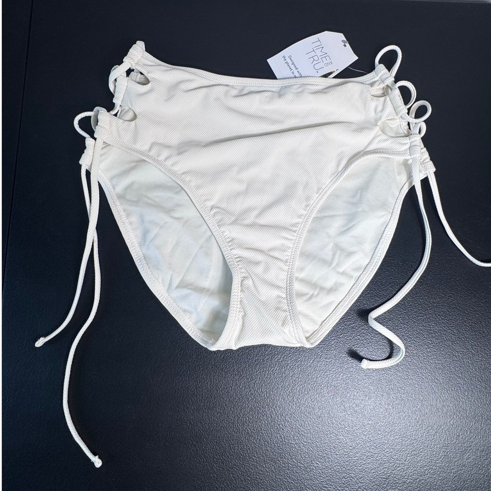 Time and Tru Women Vanilla Dream Ribbed High Waist Lace-Up Bikini Bottom M 8-10